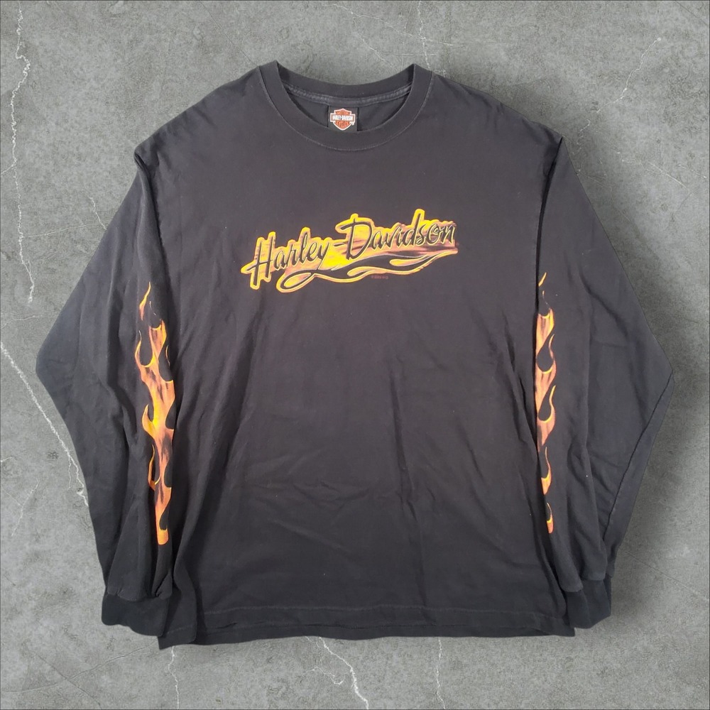 Harley-Davidson Long Sleeve T-Shirt Mens XL Black Erie PA Flame Sleeve Graphic